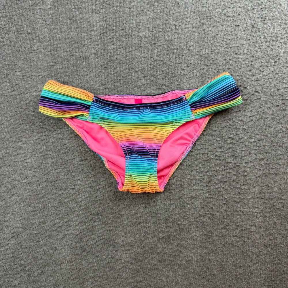 Victoria's Secret Bikini Bottoms Women XS Rainbow Striped Ruched Low Rise 264584